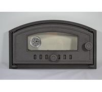 SEZAM Porte de four en fonte avec thermomètre 500°C, verre résistant à la chaleur, ouverture vers la gauche, porte à pizza, four à pain, 48,5 x 6,5 x 27,5 cm, peinture semi-circulaire couleur graphite