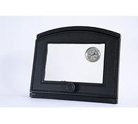 SEZAM Porte de four en fonte avec thermomètre 500 °C, vitre en verre résistant à la chaleur, porte de four à pizza - four à pain - porte de four en pierre, 37x6x31,5 cm - semi-circulaire, le noir