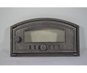 SEZAM Porte de four en fonte avec vitre en verre résistant à la chaleur, ouverture vers la droite, Four à pizza, four à pain, porte en pierre, 48,5 x 6,5 x 27,5 cm, semi-circulaire sans peinture