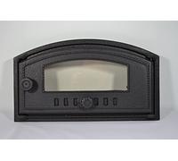 SEZAM Porte de four en fonte avec vitre en verre résistant à la chaleur, ouverture vers la droite, porte de four à pizza, four à pain, porte de four en pierre, 48,5 x 6,5 x 27,5 cm, semi-ronde,