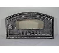 SEZAM Porte de four en fonte avec vitre en verre résistant à la chaleur, ouverture vers la droite, porte de four à pizza, four à pain, 48,5 x 6,5 x 27,5 cm, peinture semi-circulaire et argent vieilli