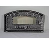 SEZAM Porte de four en fonte avec vitre en verre résistant à la chaleur, ouverture vers la gauche, porte de four à pizza, four à pain, 48,5 x 6,5 x 27,5 cm, peinture semi-circulaire et argent vieilli