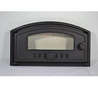 SEZAM Porte de four en fonte avec vitre en verre résistant à la chaleur, ouverture vers la gauche, porte de four à pizza, four à pain, porte de four en pierre, 48,5 x 6,5 x 27,5 cm, semi-ronde,