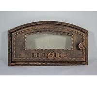 SEZAM Porte de four en fonte avec vitre en verre résistant à la chaleur, ouverture vers la gauche, porte de four à pizza, four à pain, 48,5 x 6,5 x 27,5 cm, peinture semi-circulaire couleur cuivre
