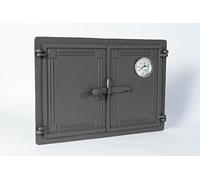 SEZAM Porte four à pain double fonte avec thermomètre 500 °C, avec loquet de porte, porte four à pizza - four à pain - porte four en pierre, 48 x 3 x 32,5 cm, peinture couleur graphite