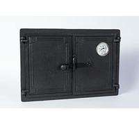 SEZAM Porte four à pain double fonte avec thermomètre 500 °C, avec loquet de porte, porte four à pizza - four à pain - porte four en pierre, 48 x 3 x 32,5 cm, peinture noire