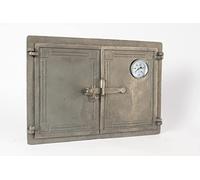 SEZAM Porte four à pain double fonte avec thermomètre 500 °C, avec loquet de porte, porte four à pizza - four à pain - porte four en pierre, 48 x 3 x 32,5 cm, sans peinture