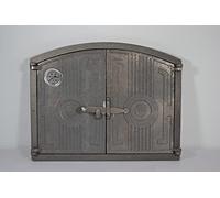 SEZAM Porte Lumineuse Double pour Four en Fonte avec Thermomètre 500 °C - Verrou Demi-Rond, Four à Pizza/Pain/Pierre, 48 x 3 x 38 cm, Sans Peinture