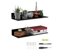 Sezanrpt 2 paquets d'étagères murales en acrylique noir de 38 cm, étagère flottante en acrylique en forme de L, étagères murales en plexiglas pour décoration murale, modèle Auto, bougie, calendrier