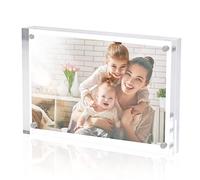 Sezanrpt Cadre photo en acrylique Lucite - 13 x 18 cm - Sur pied - Cristal transparent - Aimants double face - 13 x 18 cm - Cadre photo magnétique pour bureau - 13 x 18 cm - Cadre photo magnétique
