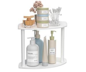 Sezanrpt Countertop Étagère d'angle à 2 niveaux - 18 x 18 x 21 cm - En acrylique - Blanc - Organiseur de salle de bain pour plan de travail - Organiseur de rangement pour soins de la peau,