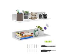 Sezanrpt Lot de 2 étagères en acrylique blanc se déplaçant d'avant en arrière 38 cm, Étagères murales pour salle de bain, Étagère murale de rangement pour cuisine, salle à manger, salon, chambre à
