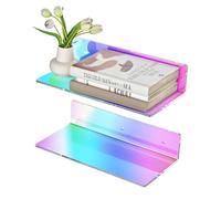 Sezanrpt Lot de 2 étagères murales en acrylique iridescent de 30 cm, étagères flottantes blanches, tablettes murales pour étagères, enceintes intelligentes, plantes, cadres, horloge numérique