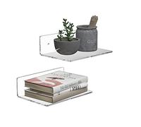 Sezanrpt Lot de 2 étagères murales flottantes en acrylique de 23 cm, petite étagère flottante transparente pour mur, tablettes murales d'affichage pour la maison, décoration de pièce, gain d'espace