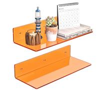 Sezanrpt Lot de 2 étagères murales flottantes en acrylique orange de 38,1 cm en forme de L, étagères murales en plexiglas pour décoration murale, voiture de taupe, bougie, calendrier, serviette