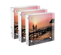 Sezanrpt Lot de 3 cadres photo en acrylique de 7,6 x 7,6 cm pour photos de 7,6 x 7,6 cm ou 5 x 5,1 cm, cadres photo épais double face transparents pour photos de bureau, petits porte-capsules