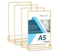 Sezanrpt Lot de 4 porte-badges en acrylique A5 avec bord doré pour affichage de menu, numéros de table de mariage, étiquettes publicitaires, affichage de photos, etc