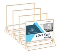 Sezanrpt Lot de 4 supports de carte de table en acrylique - Bord doré - 10 x 15 cm - Horizontal - Cadre photo transparent doré - Porte-plaque en acrylique - Bord doré - Pour affichage du menu de