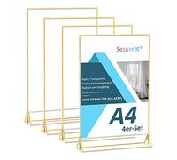 Sezanrpt Lot de 4 supports de signalisation A4 en acrylique avec tableau doré - Double face - Pour table de mariage, restaurant, vente au détail, porte-papier, cadre photo
