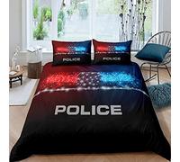 Sezhiqeu Housse de Couette 140x200 Voiture de Police, Parure de Lit Voiture pour Enfants 1 Personne en Microfibre Doux Imprimée 3D avec 2 Taies d'oreiller avec zippée C607