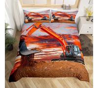 Sezhiqeu Housse de Couette 220x240 Pelleteuse, Parure de Lit Véhicule D'ingénierie Adulte 2 Personnes en Microfibre Doux Imprimée 3D avec 2 Taie d'oreillers avec Fermeture Éclair A-1438