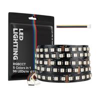 SEZO 5050 RGBCCT Ruban LED 5 en 1 RGB+Blanc Chaud 3000K-6000K 24V 5M 96LEDs/M IP30 Non étanche RGBW RGBWW Bande LED Super Lumineux pour l'éclairage de la Maison et de la Chambre à Coucher