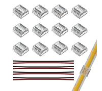 SEZO Connecteurs de Ruban LED de Kit Connecteur d'angle LED 12 Pièces FCOB 2 broches 8mm Transparent sans fil sans soudure Board to Wire Connectors + 4 fils d'extension 20 AWG de 15cm de long
