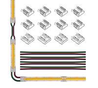 SEZO Connecteurs de Ruban LED de Kit Connecteur d'angle LED 12 Pièces FCOB 4PIN 10mm Transparent Sans Soudure Board to Board/Board to Wire Connectors+4 Pièces de Fil D'extension 22AWG de 15cm de Long