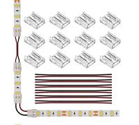 SEZO Kit de Connecteurs de Ruban LED Connecteur d'angle LED 12 Pièces SMD 2 Broches 10mm Transparent sans Fil sans Soudure Board to Wire Connectors + 6 fils d'extension de 15cm de Long 20 AWG