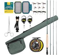 SF Canne à pêche Combo 6WT 9FT Emerald 24T Canne à Mouche à Truite en Fibre de Carbone avec Moulinet, étui à Canne, boîte à Mouche avec Mouche, Leader Conique, Outil d'attache