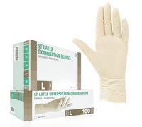 SF Gants en latex L blancs - 100 gants jetables, non poudrés, résistants, pour usage médical, ménage, cuisine, cosmétique, tatouage et tâches ménagères