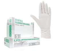 SF Gants nitrile blancs S - 100 gants jetables, non poudrés, sans latex, résistants, pour la cuisine, l’usage médical, le ménage, la mécanique, le tatouage, la coiffure, l’usage alimentaire