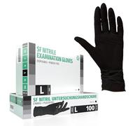 SF Gants nitrile L noirs - 100 gants jetables, non poudrés, sans latex, résistants, pour cuisine, ménage, mécanique, tatouage, usage médical, coiffure, gants alimentaires, protection chimique
