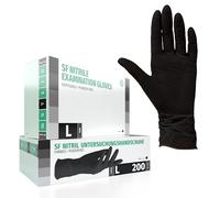 SF Gants nitrile L noirs - 200 gants jetables, non poudrés, sans latex, résistants, pour cuisine, ménage, mécanique, tatouage, usage médical, coiffure, gants alimentaires, protection chimique