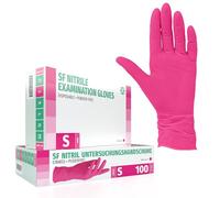 SF Gants nitrile magenta S - 100 gants jetables, non poudrés, sans latex, résistants, pour la cuisine, l’usage médical, le ménage, la mécanique, le tatouage, la coiffure, l’usage alimentaire