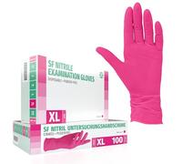 SF Gants nitrile magenta XL - 100 gants jetables, non poudrés, sans latex, résistants, pour la cuisine, l’usage médical, le ménage, la mécanique, le tatouage, la coiffure, l’usage alimentaire