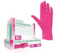 SF Gants nitrile magenta XS - 100 gants jetables, non poudrés, sans latex, résistants, pour la cuisine, l’usage médical, le ménage, la mécanique, le tatouage, la coiffure, l’usage alimentaire