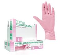 SF Gants nitrile roses L - 100 gants jetables, non poudrés, sans latex, résistants, pour la cuisine, l’usage médical, le ménage, la mécanique, le tatouage, la coiffure, l’usage alimentaire