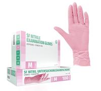 SF Gants nitrile roses M - 100 gants jetables, non poudrés, sans latex, résistants, pour la cuisine, l’usage médical, le ménage, la mécanique, le tatouage, la coiffure, l’usage alimentaire
