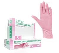 SF Gants nitrile roses S - 100 gants jetables, non poudrés, sans latex, résistants, pour la cuisine, l’usage médical, le ménage, la mécanique, le tatouage, la coiffure, l’usage alimentaire