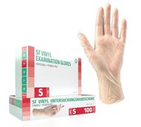 SF Gants vinyle taille S - 100 gants jetables, non poudrés, sans latex, usage médical, ménage, cuisine, tatouage et protection
