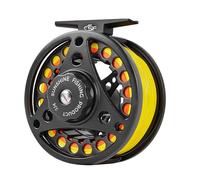 SF Grand Moulinet de pêche à la Mouche 3/4wt en Alliage d'aluminium moulé sous Pression Noir Mat Moulinet à Mouche pré-chargé avec Ligne Combo Ligne de Mouche Jaune Fluo