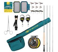 SF Kit de démarrage pour Canne à pêche à la Mouche 4 pièces 4WT 2,4 m Vert émeraude 24T en Fibre de Carbone avec Moulinet, étui de Canne, boîte à Mouches avec Mouches, Bas de Ligne Conique, Outils de