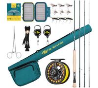 SF Kit de démarrage pour Canne à pêche à la Mouche 4 pièces 7WT 2,7 m Vert émeraude 24T en Fibre de Carbone avec Moulinet, étui de Canne, boîte à Mouches avec Mouches, Bas de Ligne Conique, Outils de