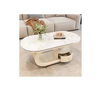 SFANIIX Table Centrale Moderne Décor De Canapé Et Table Basse Salon Moderne | Plateau De Table En Dalle De Pierre De Forme Ovale, Base Incurvée Noire, Avec Tiroirs For Le Rangement