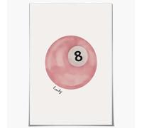 SFAOHPR MYUEDWW-D Impression de boule de billard vintage Lucky 8 Ball - Art mural rétro dessiné à la main - Poster rose tendance pour chambre à coucher, salon, décoration d'intérieur - 30,5 x 40,6 cm