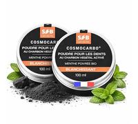 SFB Laboratoires - Lot de 2 Poudres de Charbon Dentaire Blanchissante - Charbon Végétal Activé pour des Dents Blanches + Huile Essentielle Menthe Poivrée Bio - Hygiène Bucco-Dentaire - 100g