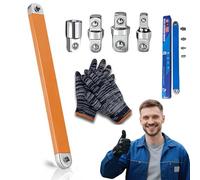 Sfbnjr Extension Décalée Offset - 15,4 Pouces Rallonge de Cliquet Professionnelle avec Adaptateurs 1/4", 3/8" et 1/2", Outil de Mécanique Auto pour Espaces Étroits, Prête à l'Impact (Orange)