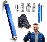 Sfbnjr Extension Décalée Offset - 15,4 Pouces Rallonge de Cliquet Professionnelle avec Adaptateurs 1/4", 3/8" et 1/2", Outil de Mécanique Auto pour Espaces Étroits, Prête à l'Impact (Bleu)