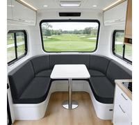 Sfcover Jacquard Housse Banquette Camping Car Housse pour Coussin Exterieur Sofa Covers Assise Canapé Salon De Jardin Extensible avec 4 Laçage Caravane Palette Chaise (Dark Grey,L-4-seater)